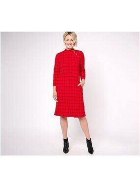 Susan Graver Dress Size XXS Regular Supreme Knit Mock Neck Button Scarlet Ruby